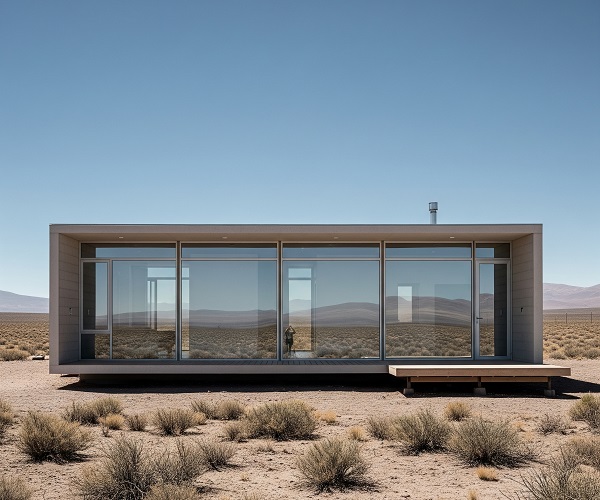 Casa prefabricada de estilo minimalista con ventanales
