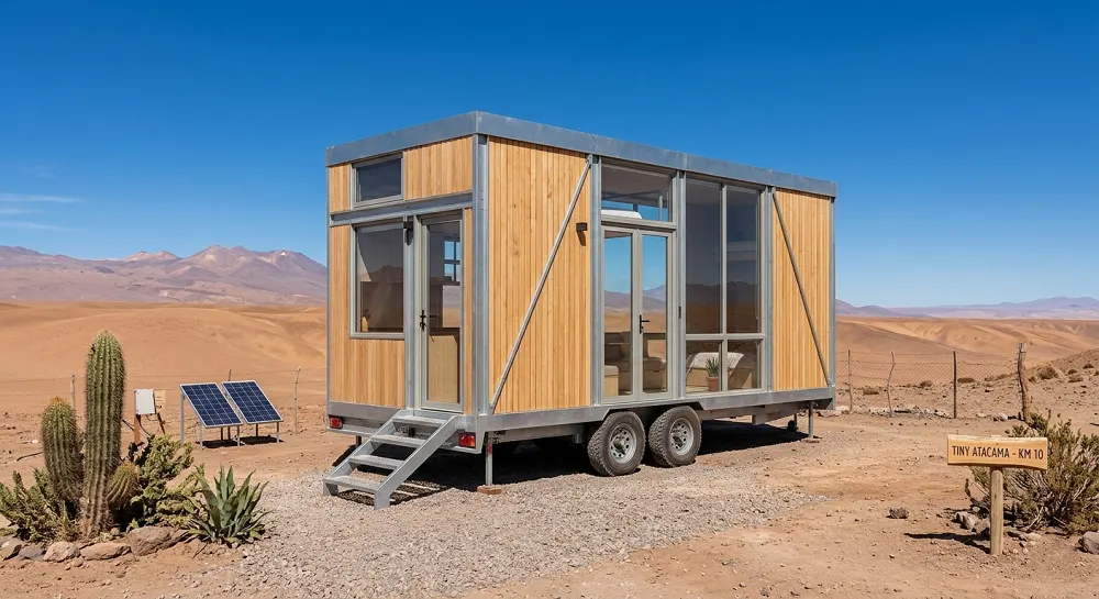 Tiny House sobre ruedas instalada en un terreno rural
